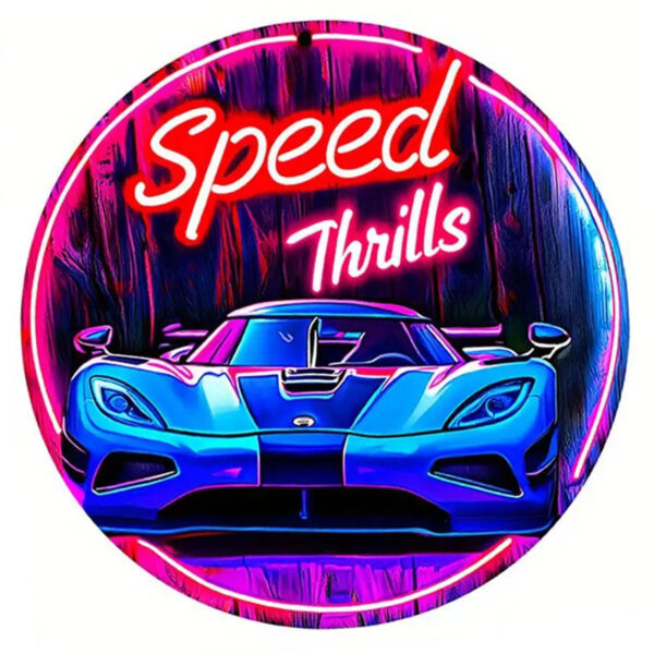 Neon Metallschild mit "Speed Thrills" Motiv